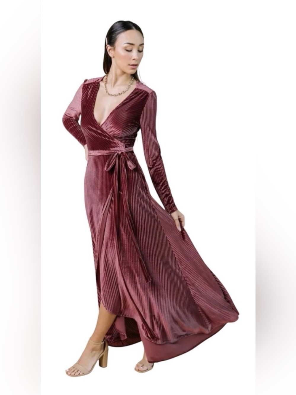 Baltic Born Jada Ribbed Velvet Wrap Maxi Dress Sz S